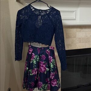 Sequin Hearts Navy and Pink Floral Mini Dress